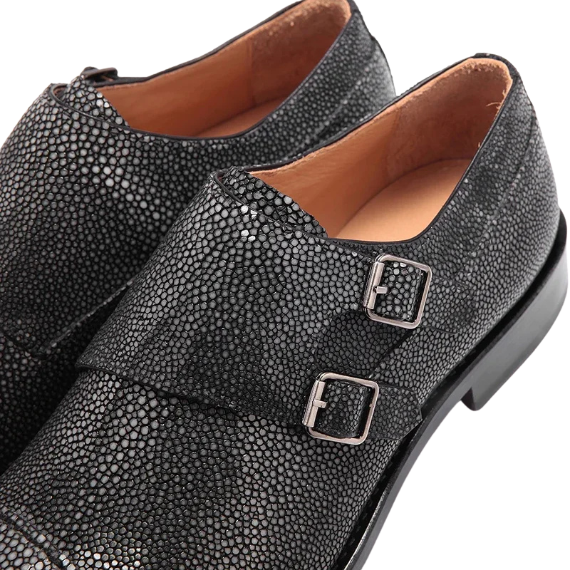 Stingray Leather Double Monk Strap Shoes-alt7