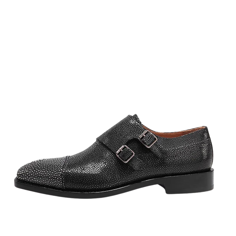 Stingray Leather Double Monk Strap Shoes-alt6