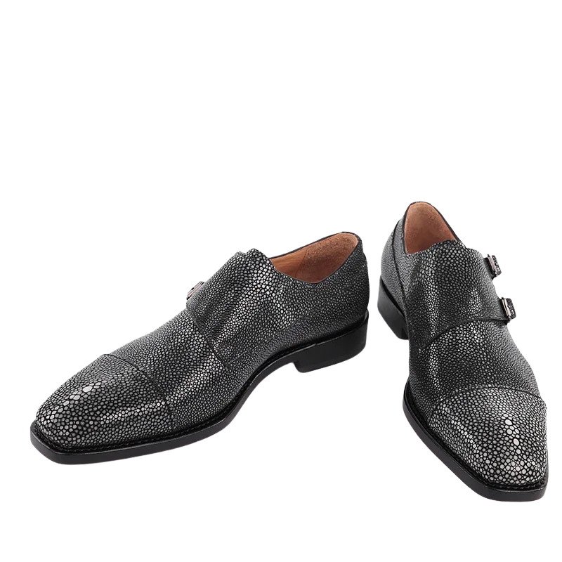 Stingray Leather Double Monk Strap Shoes-alt9