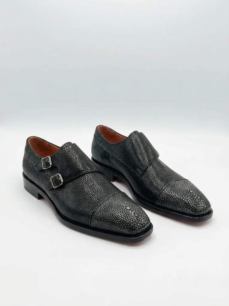 Stingray Leather Double Monk Strap Shoes