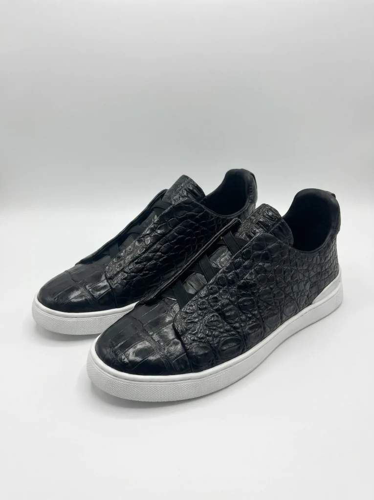 Crocodile Leather Elastic Band Sneakers