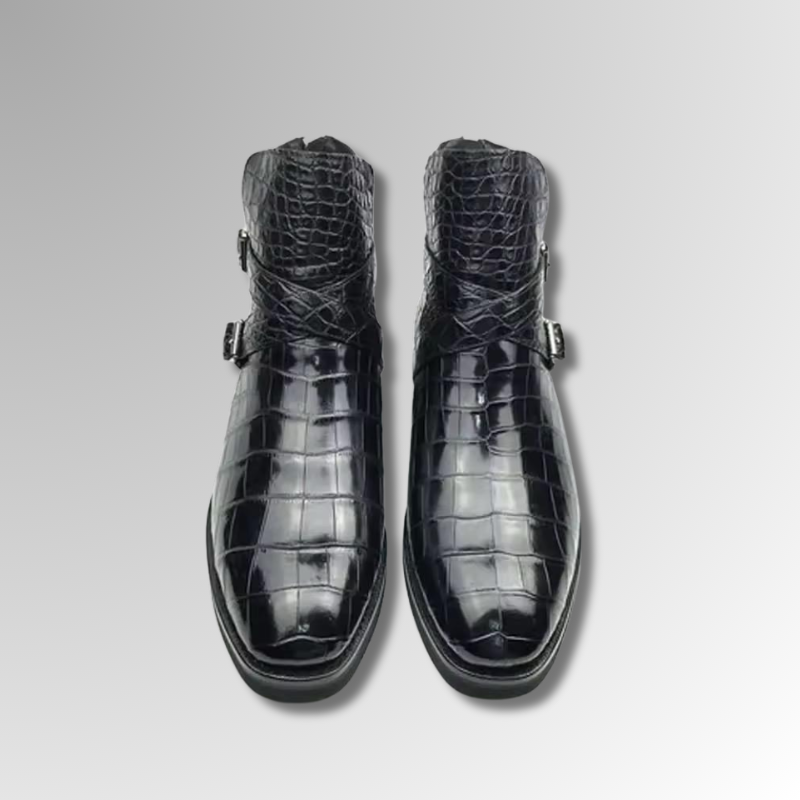 Crocodile Leather Double Monk Boots