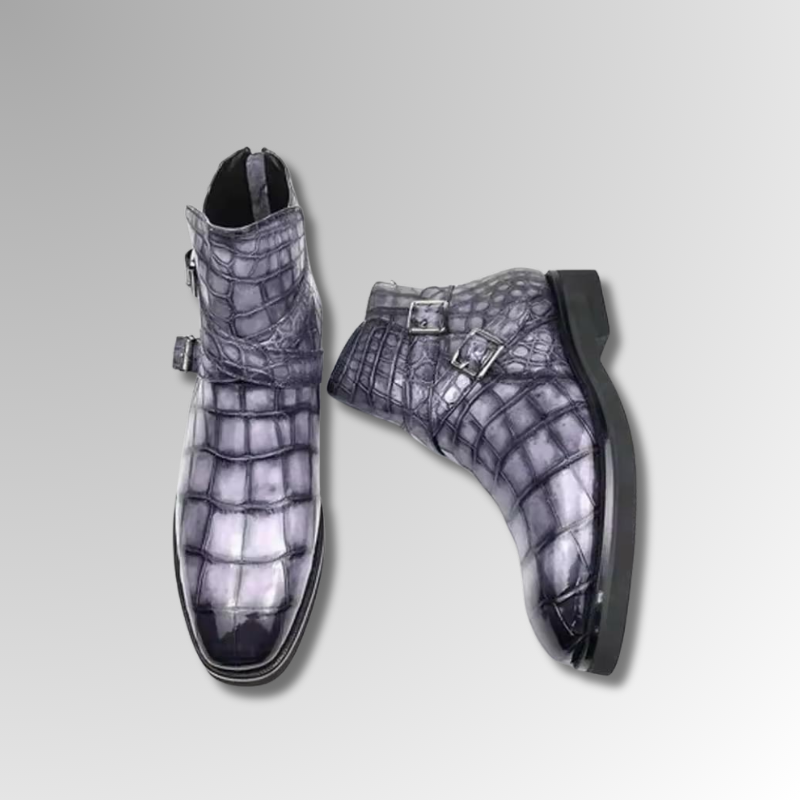 Crocodile Leather Double Monk Boots
