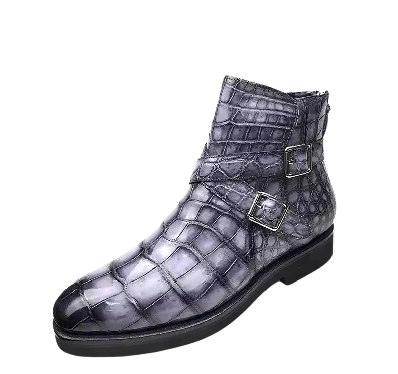 Crocodile Leather Double Monk Boots