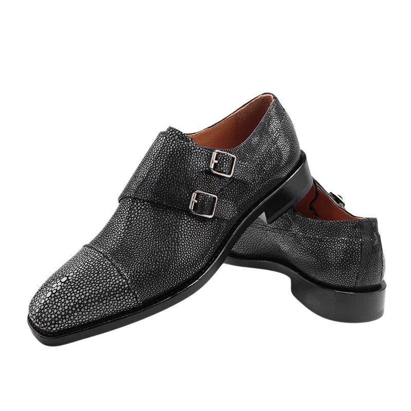 Stingray Leather Double Monk Strap Shoes-alt3