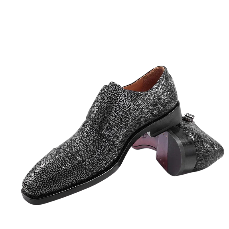 Stingray Leather Double Monk Strap Shoes-alt4