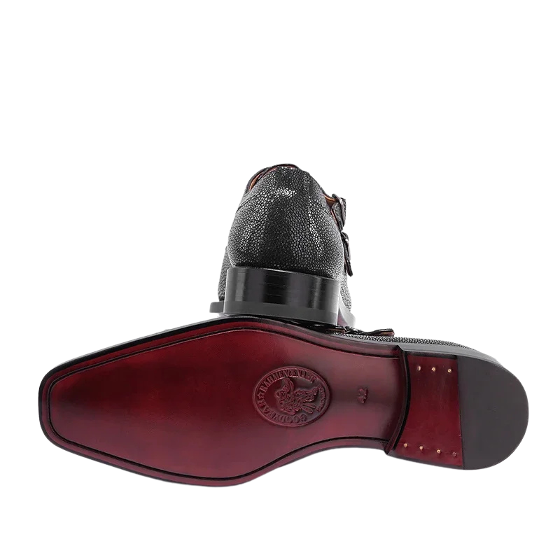 Stingray Leather Double Monk Strap Shoes-alt5