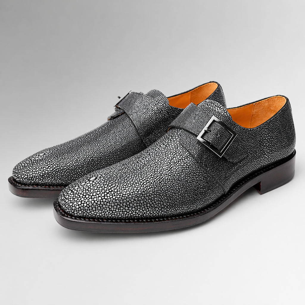 Stingray Leather Monk Strap Shoes