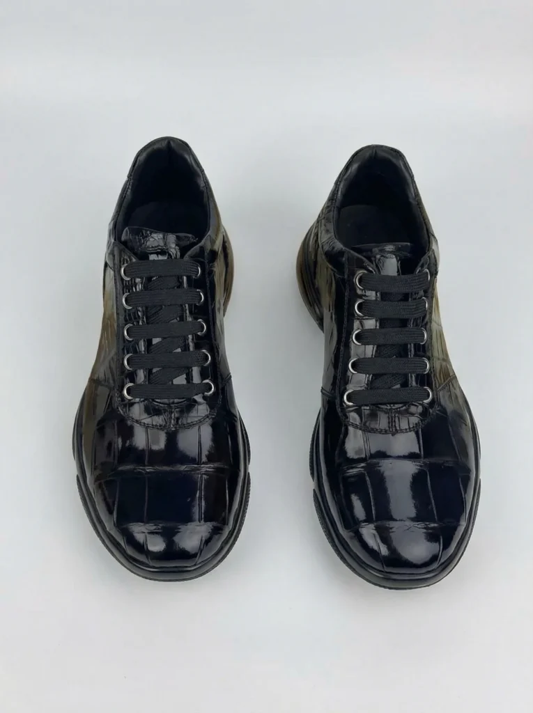 Black Alligator Belly Skin Sneakers