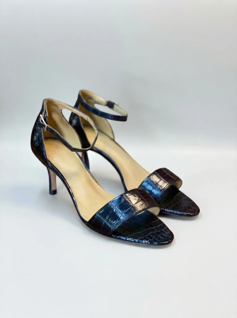 Crocodile Leather Ankle Strap Sandals