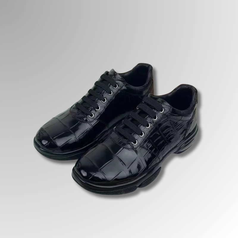 Black Crocodile Belly Skin Sneakers