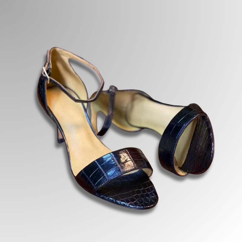 Crocodile Leather Ankle Strap Sandals-alt5