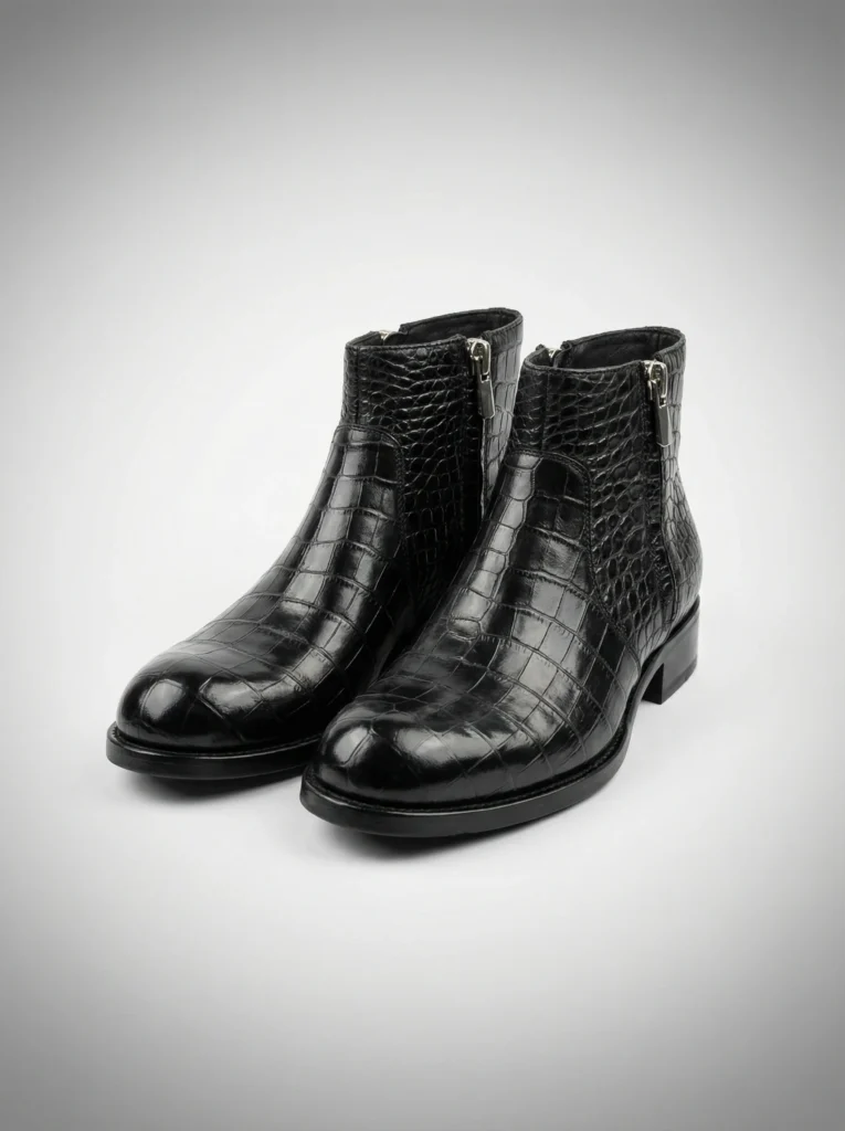 Crocodile Double Zipper Ankle Boots