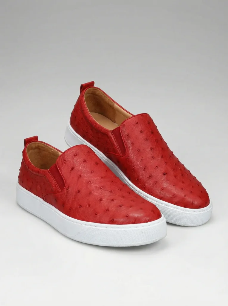Ostrich Leather Slip-On Sneakers