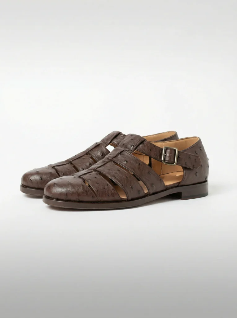 Ostrich Leather Buckle Sandals