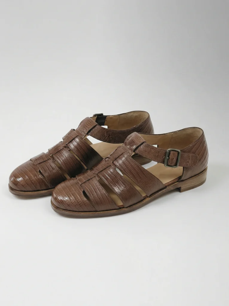 Lizard Leather Buckle Sandals