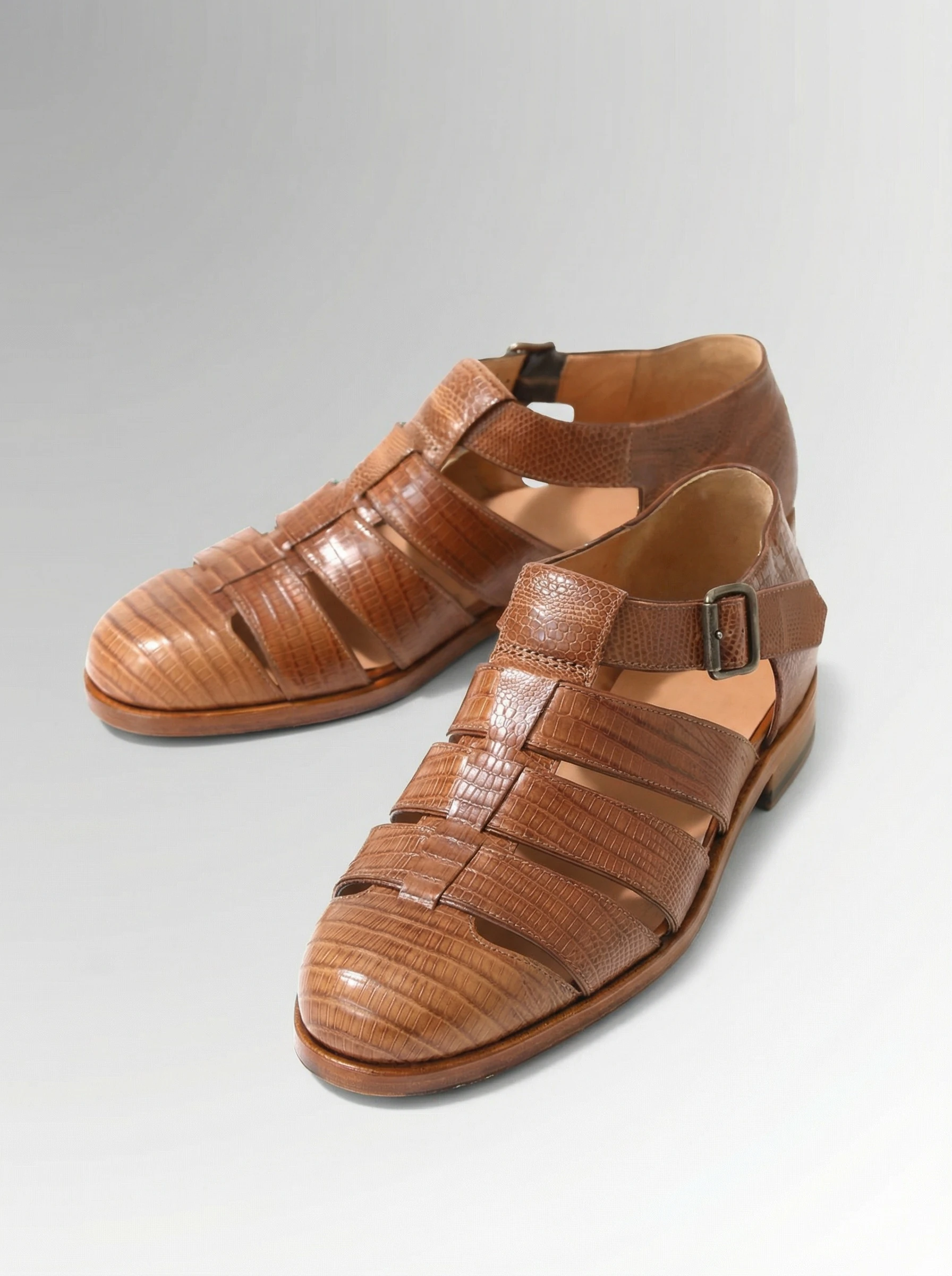 Lizard Leather Buckle Sandals