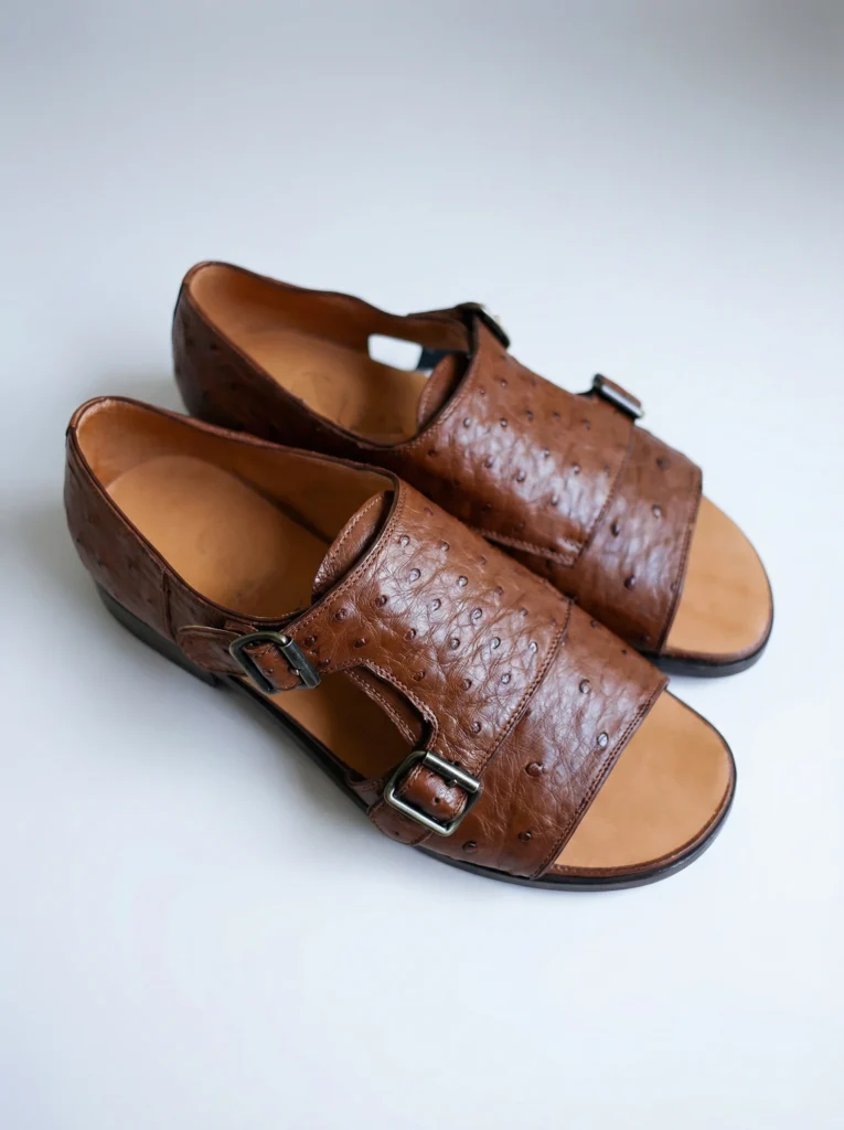 Ostrich Leather Double Monk Sandals
