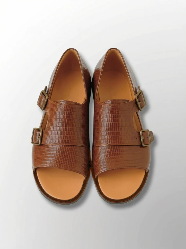 Lizard Leather Double Monk Sandals