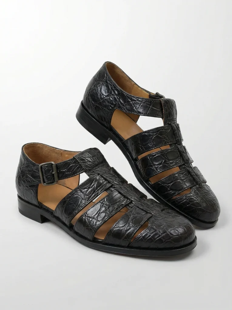 Crocodile Leather Buckle Sandals