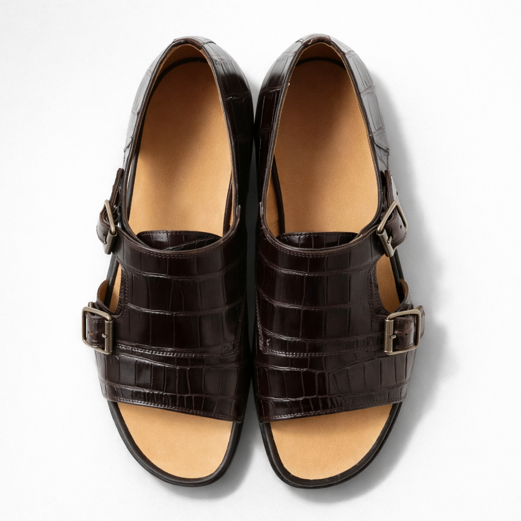 Alligator Leather Double Monk Sandals