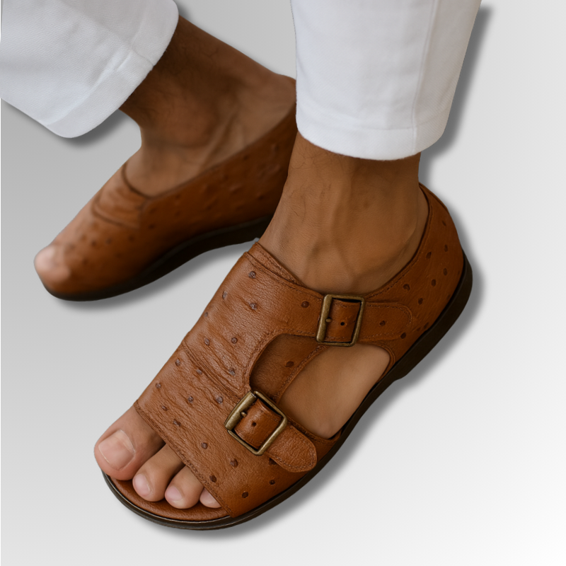 Ostrich Leather Double Monk Sandals-alt6
