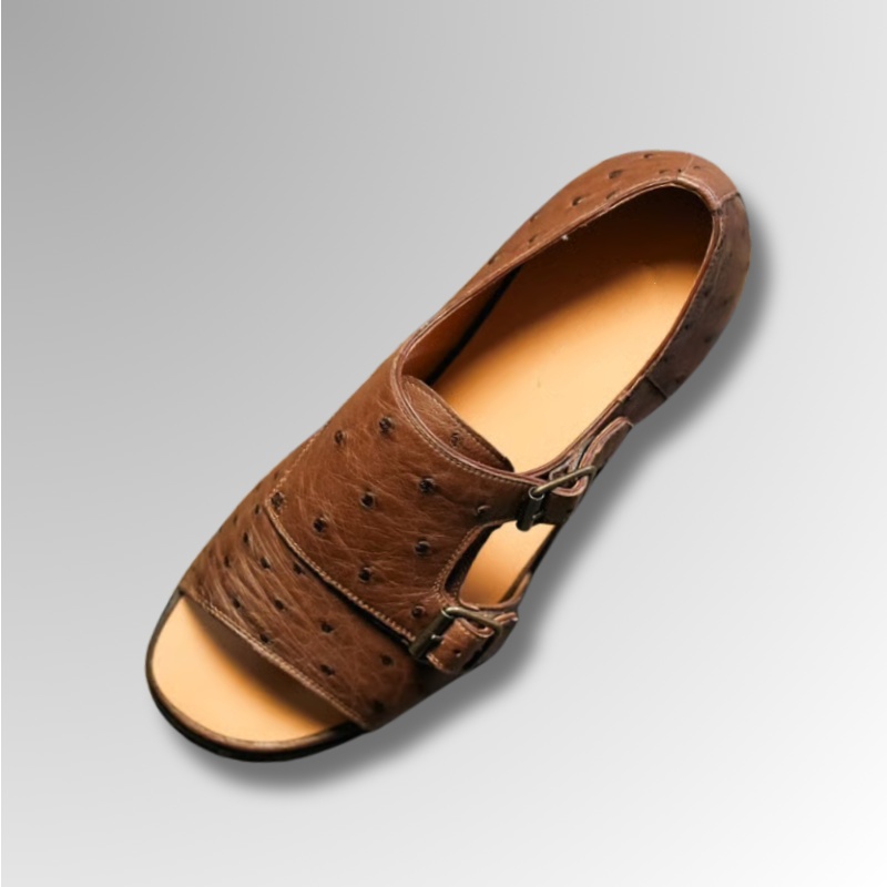 Ostrich Leather Double Monk Sandals-alt3