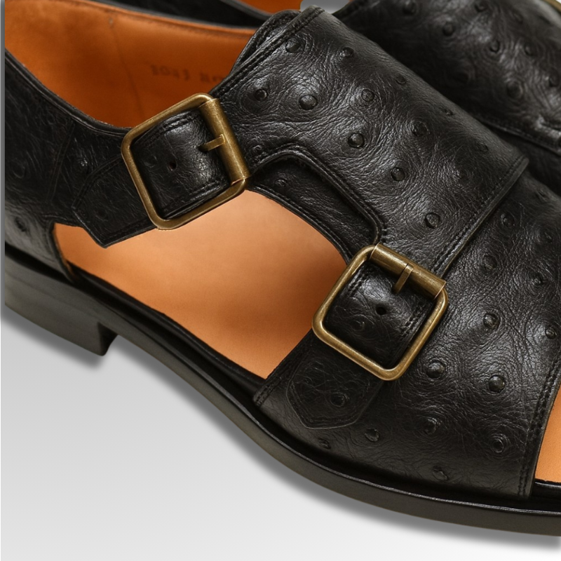 Ostrich Leather Double Monk Sandals-alt5