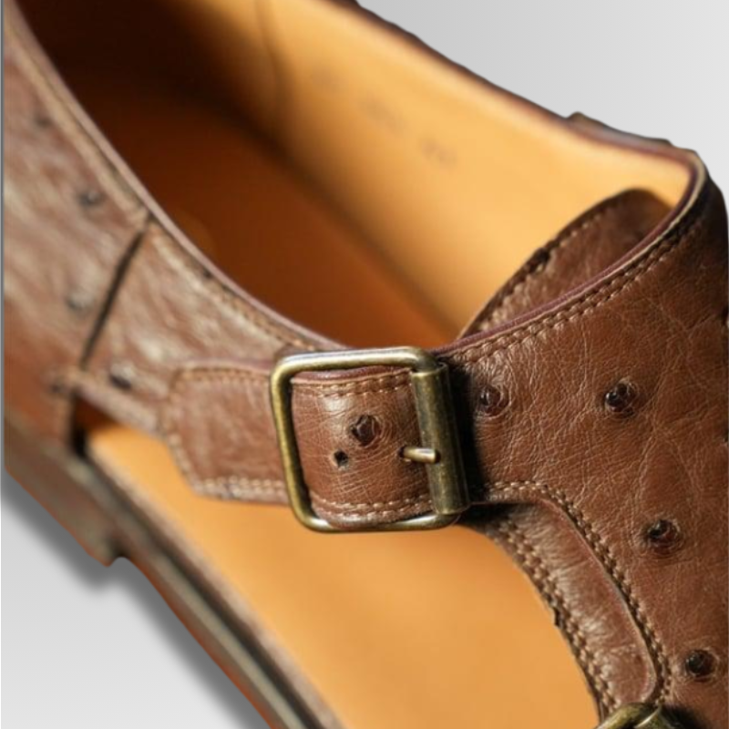 Ostrich Leather Double Monk Sandals-alt11