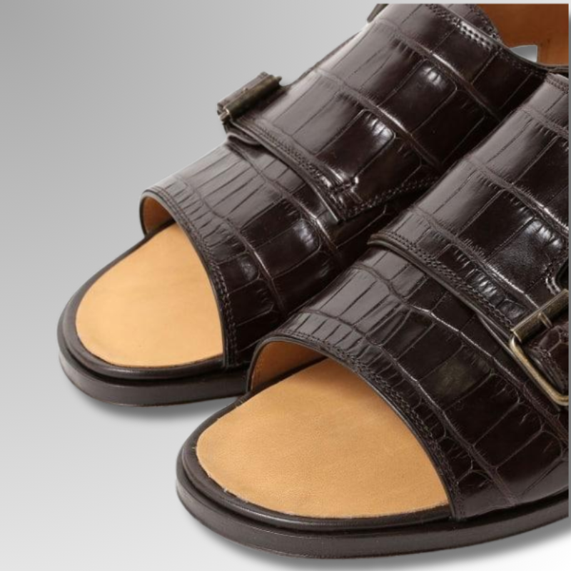 Crocodile Leather Double Monk Sandals-alt11