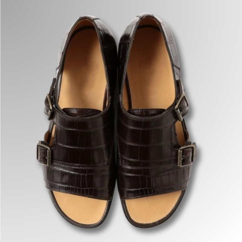 Crocodile Leather Double Monk Sandals-alt2