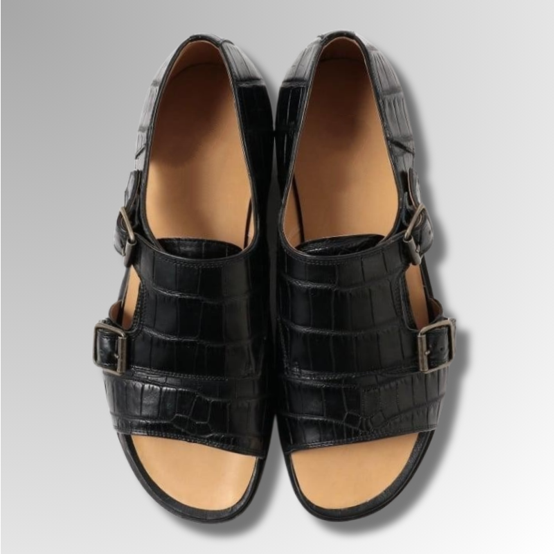 Crocodile Leather Double Monk Sandals