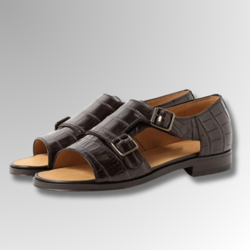 Crocodile Leather Double Monk Sandals-alt3