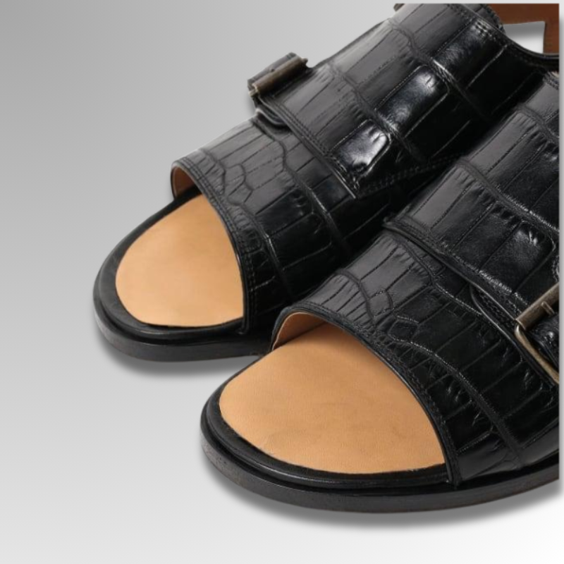 Crocodile Leather Double Monk Sandals-alt5