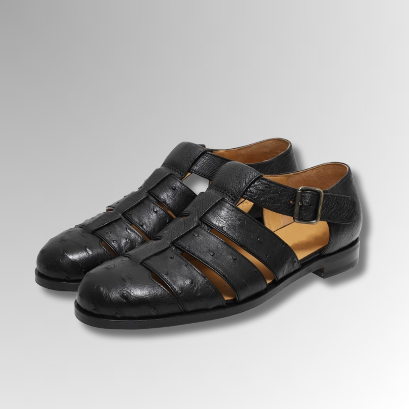Ostrich Leather Buckle Sandals-alt2
