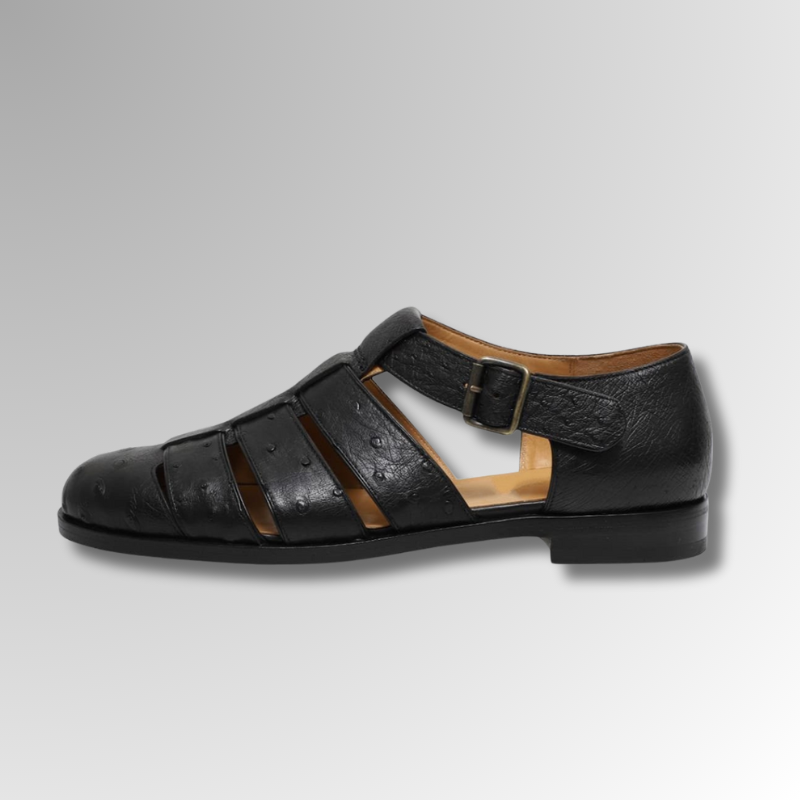 Ostrich Leather Buckle Sandals