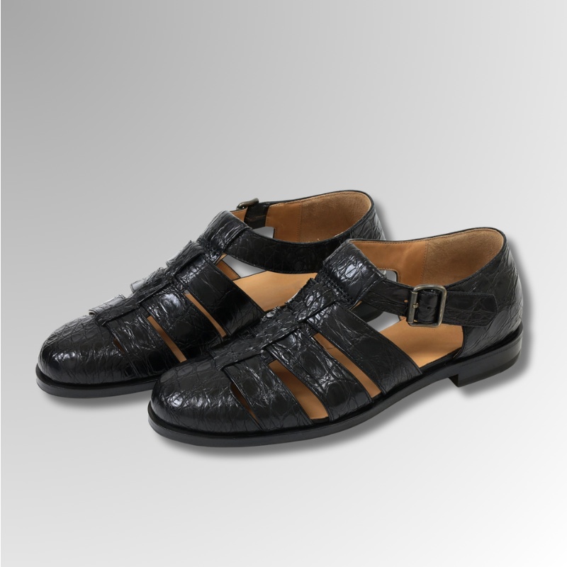 Crocodile Leather Buckle Sandals