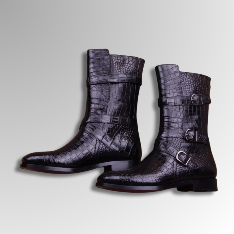 crocodile triple buckle boots
