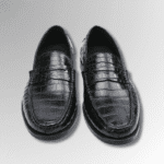 Black Crocodile Penny Loafers