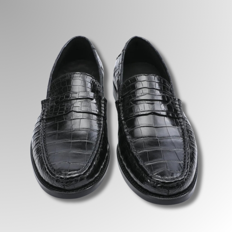 Black Crocodile Penny Loafers