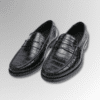 Black Crocodile Penny Loafers
