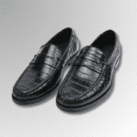 Black Crocodile Penny Loafers