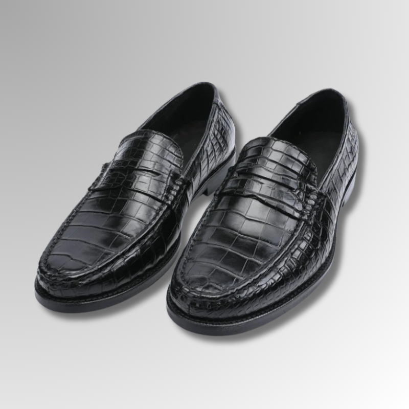 Black Crocodile Penny Loafers