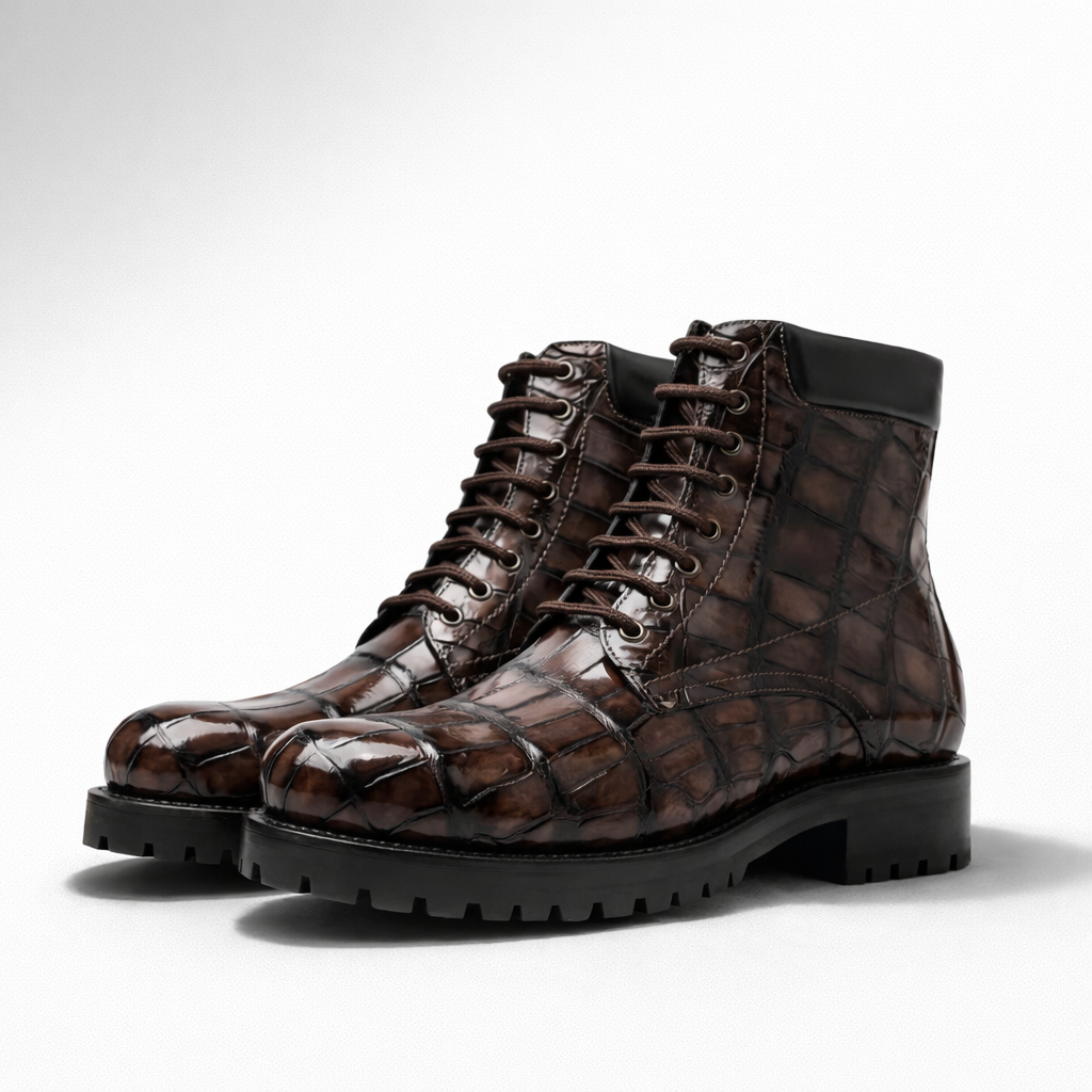 Handpainted Alligator Lace-Up Boots