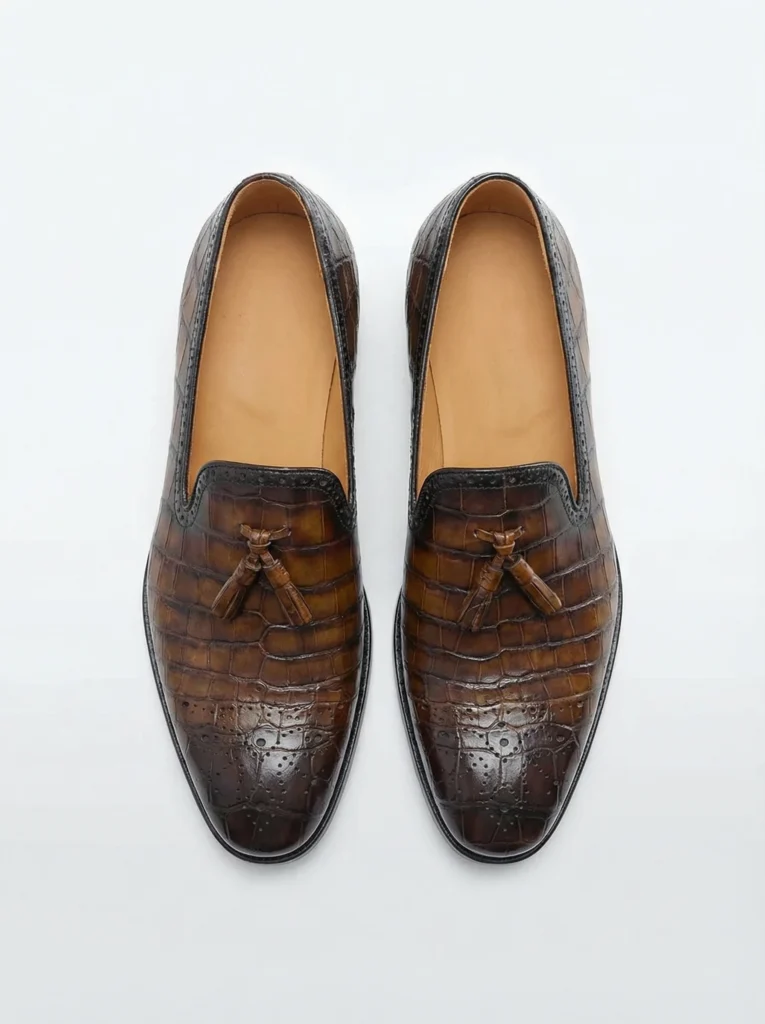 Hand-Painted Alligator Tassel Loafers