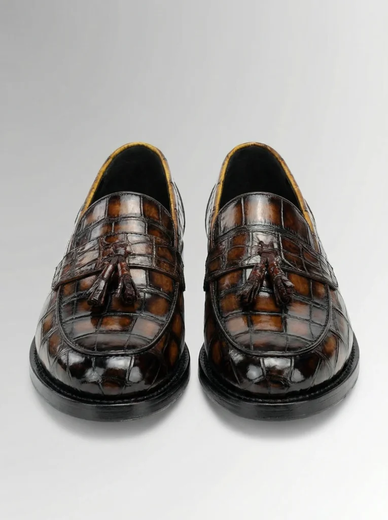 Cognac Alligator Tassel Loafers