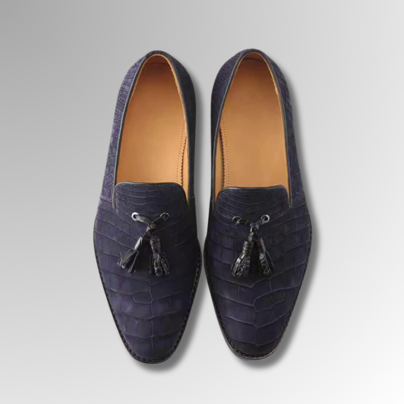Midnight Crocodile Tassel Loafers
