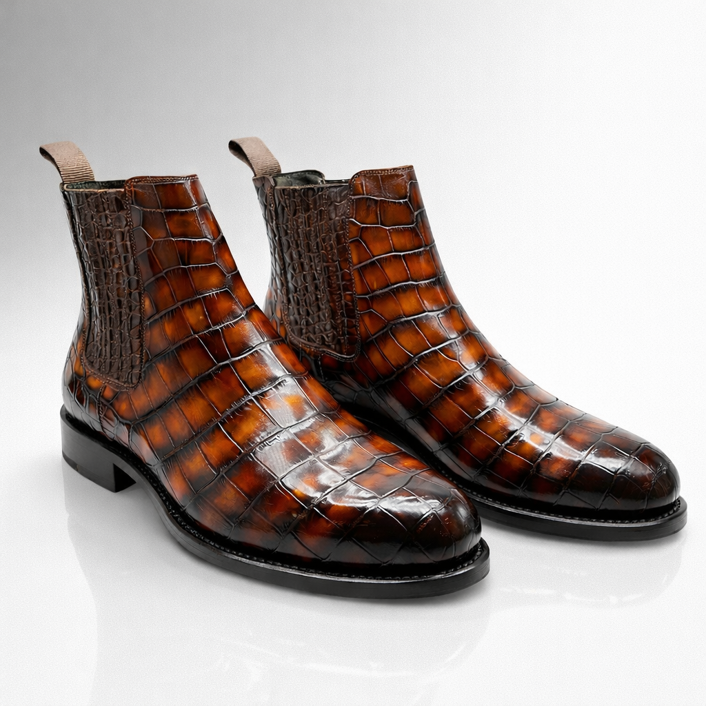 Cognac Alligator Chelsea Boots