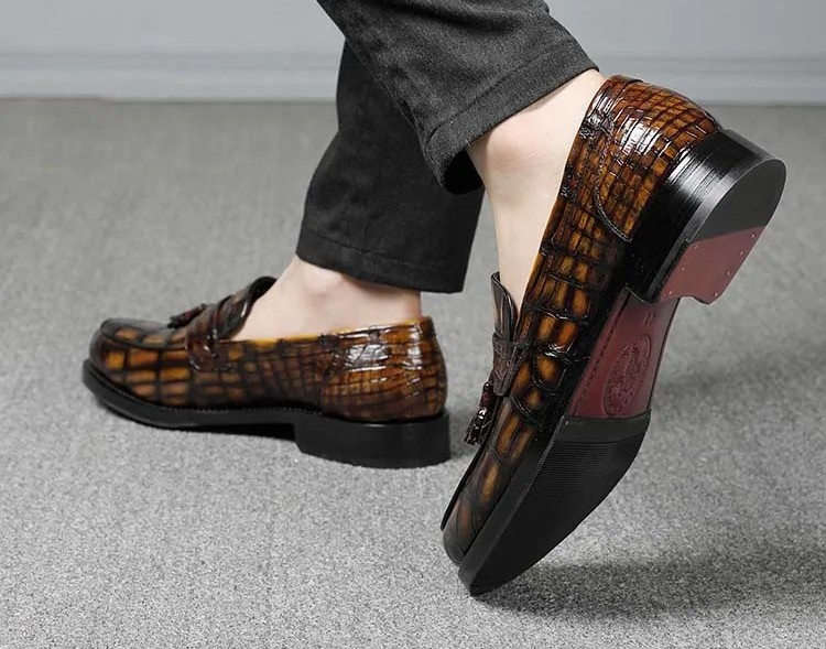Cognac Crocodile Tassel Loafers-alt10