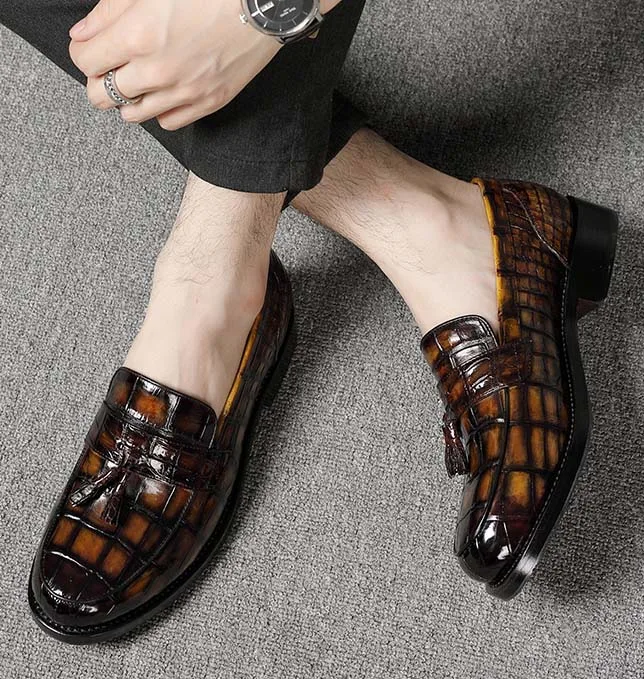 Cognac Crocodile Tassel Loafers-alt11